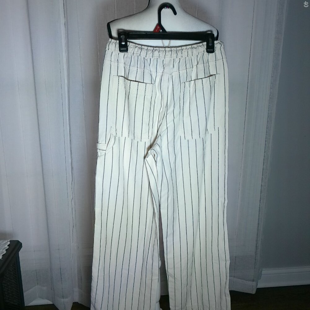 AERIE NWT Pull-On Cream w/ Black Stripe Wide Leg Pants w/Pockets & Loop S - Picture 3 of 13